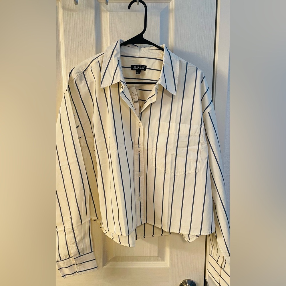 J. Crew Étienne cropped button up shirt in Ivory stripe